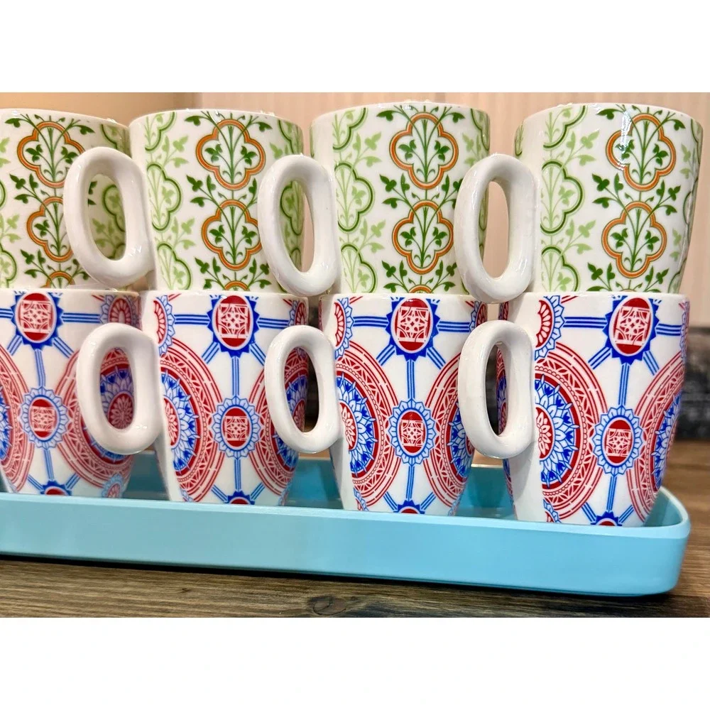 Pier 1 Espresso Cup Set 12pc Multicolor Excellent Mediterranean Boho Floral